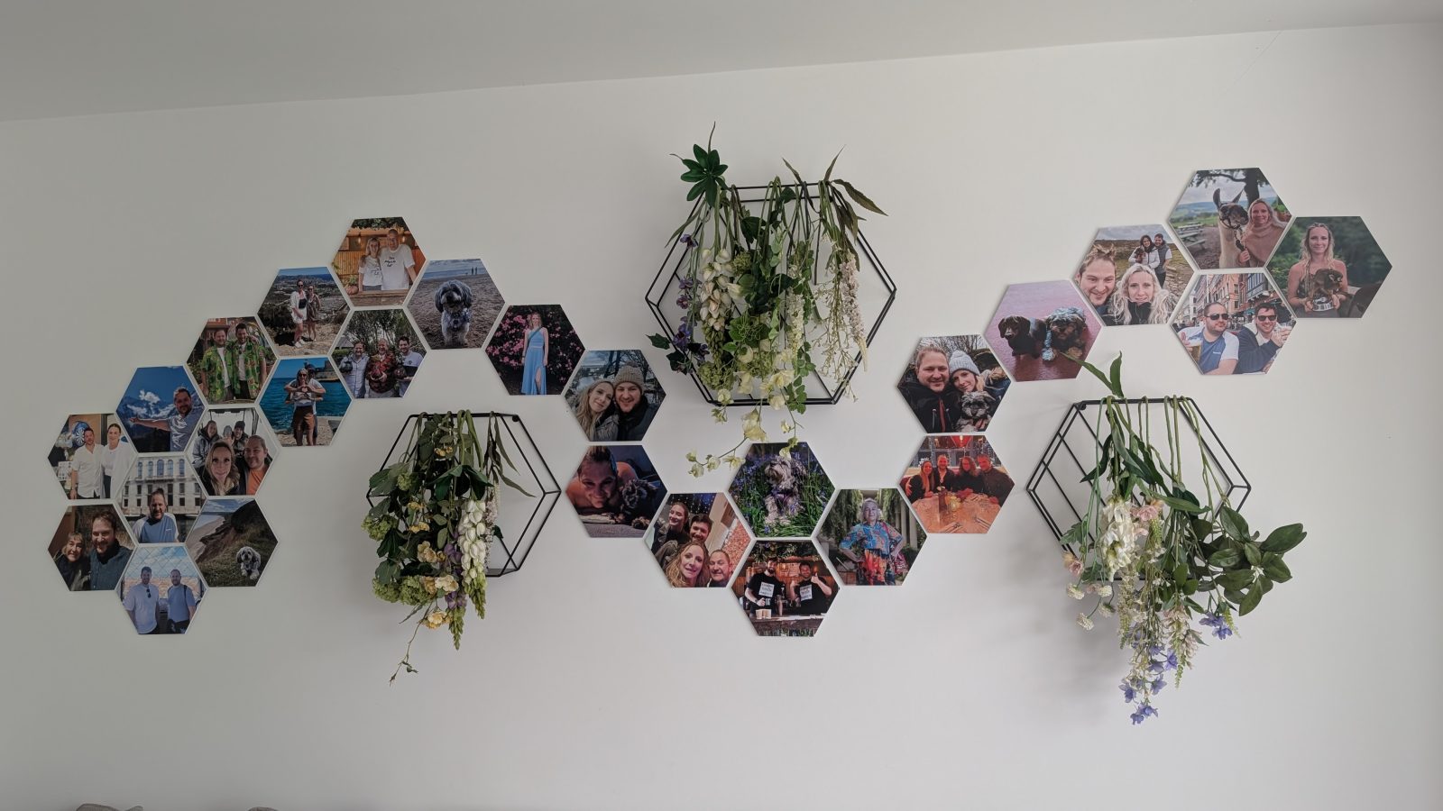 A real wall of hexagonal magnetic Facet photo tiles
