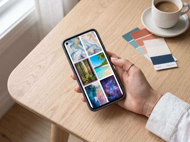 Choosing a wallpaper mural design on a phone