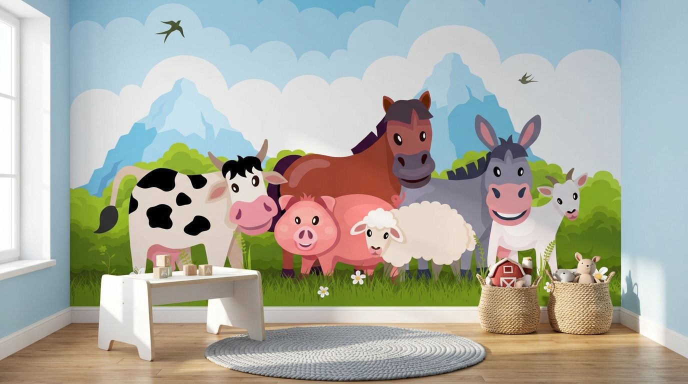Cartoon Farm Animals — room mockup 3