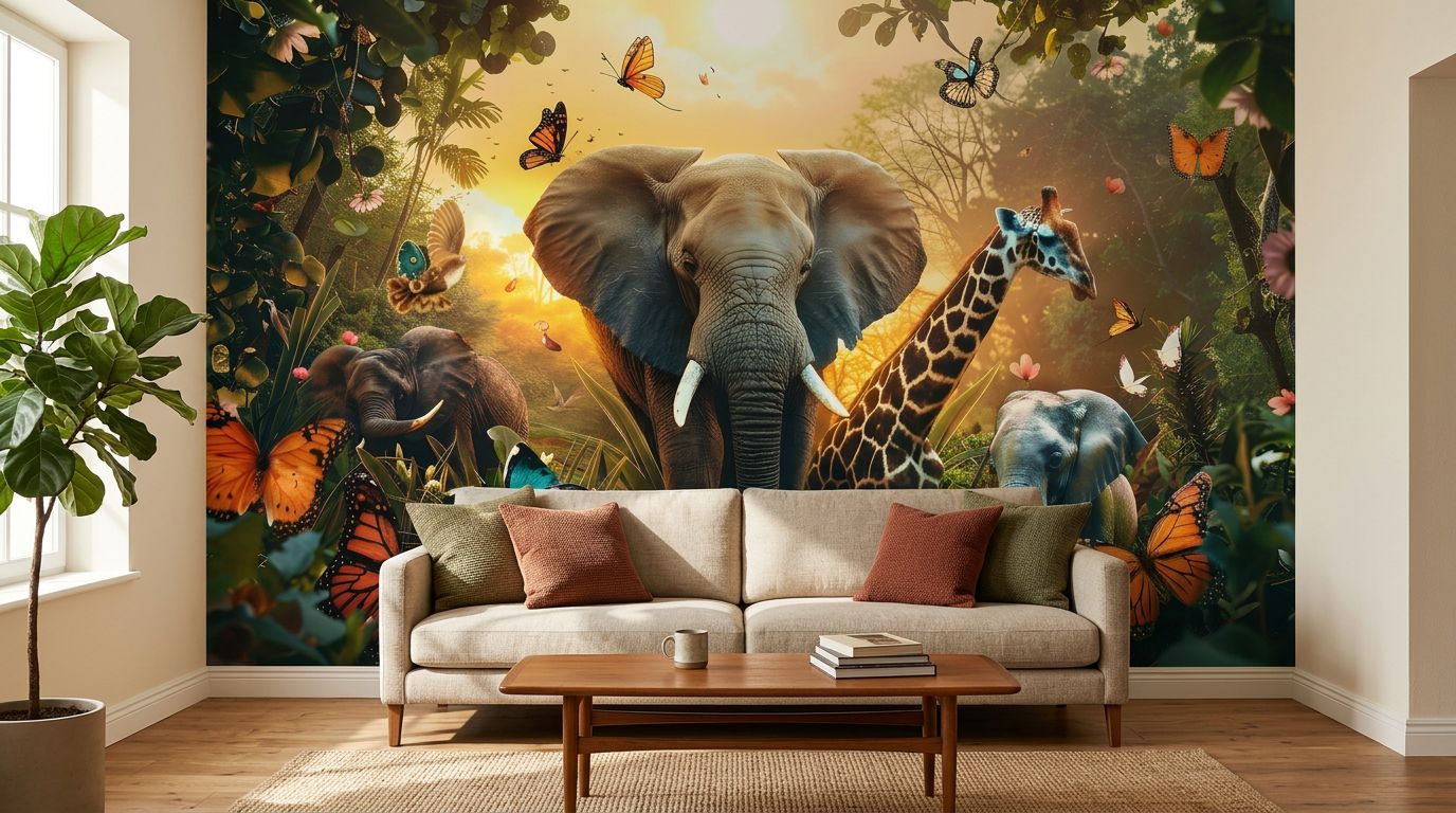 Jungle Sunset Tropical Foliage — room mockup 3
