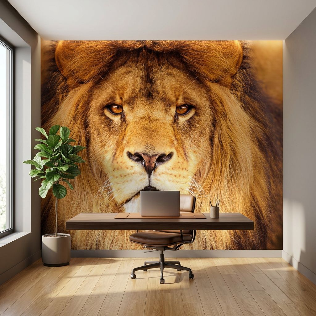 Majestic Lion Portrait: Powerful Gaze & Amber Eyes — room mockup 2