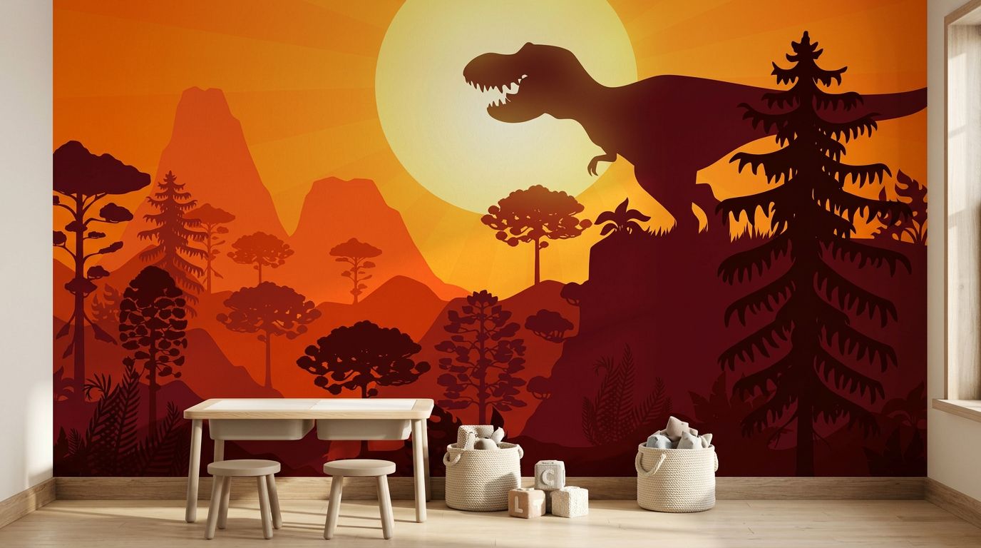 Dinosaur Cliffside Silhouette — room mockup 2