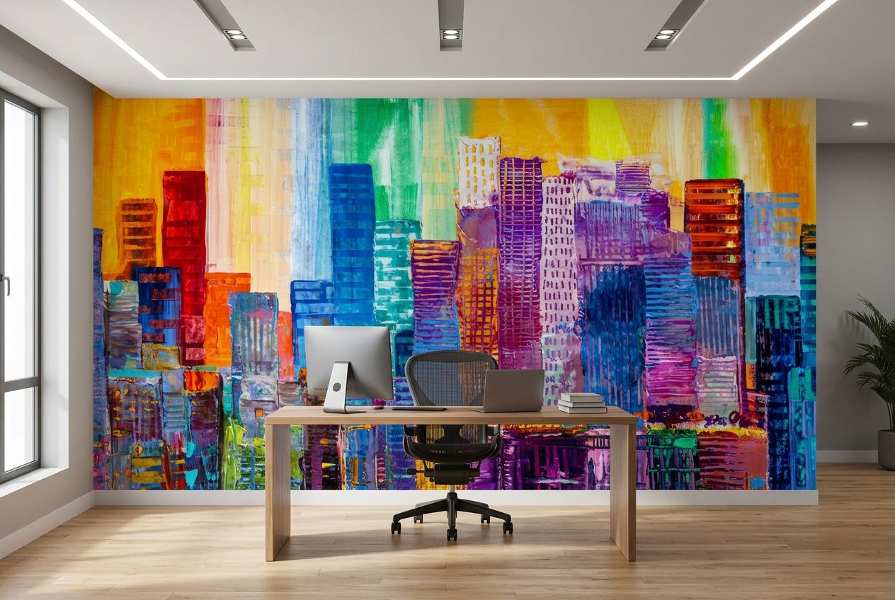 Vibrant Abstract Cityscape Art — room mockup 2