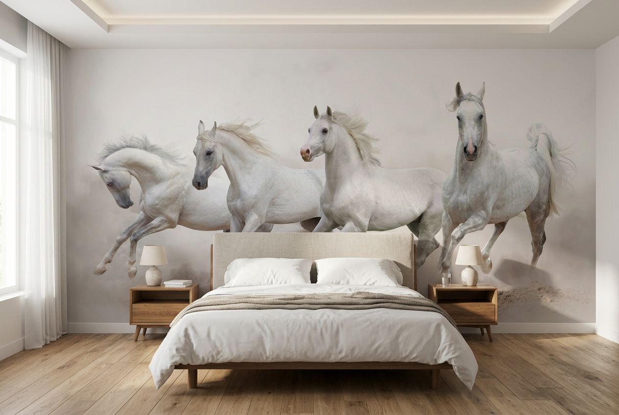 Arabian White Horses Galloping — room mockup 2