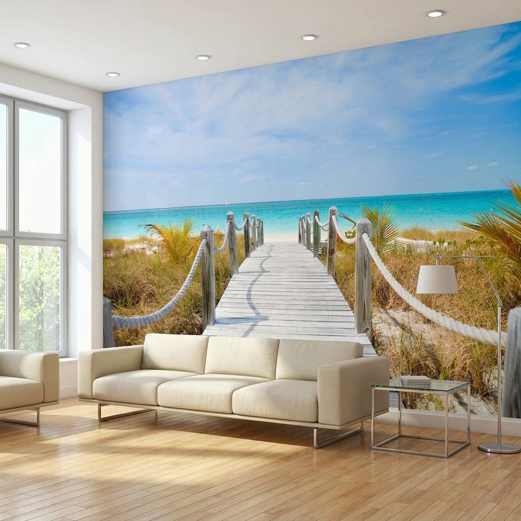 Stunning Caribbean Beach Walkway — room mockup 3