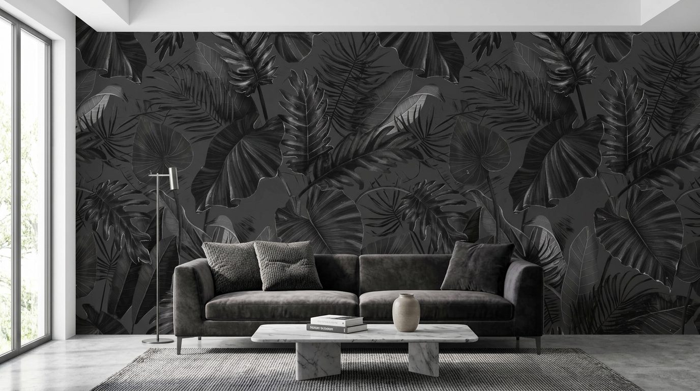 Charcoal Tropical Leaves