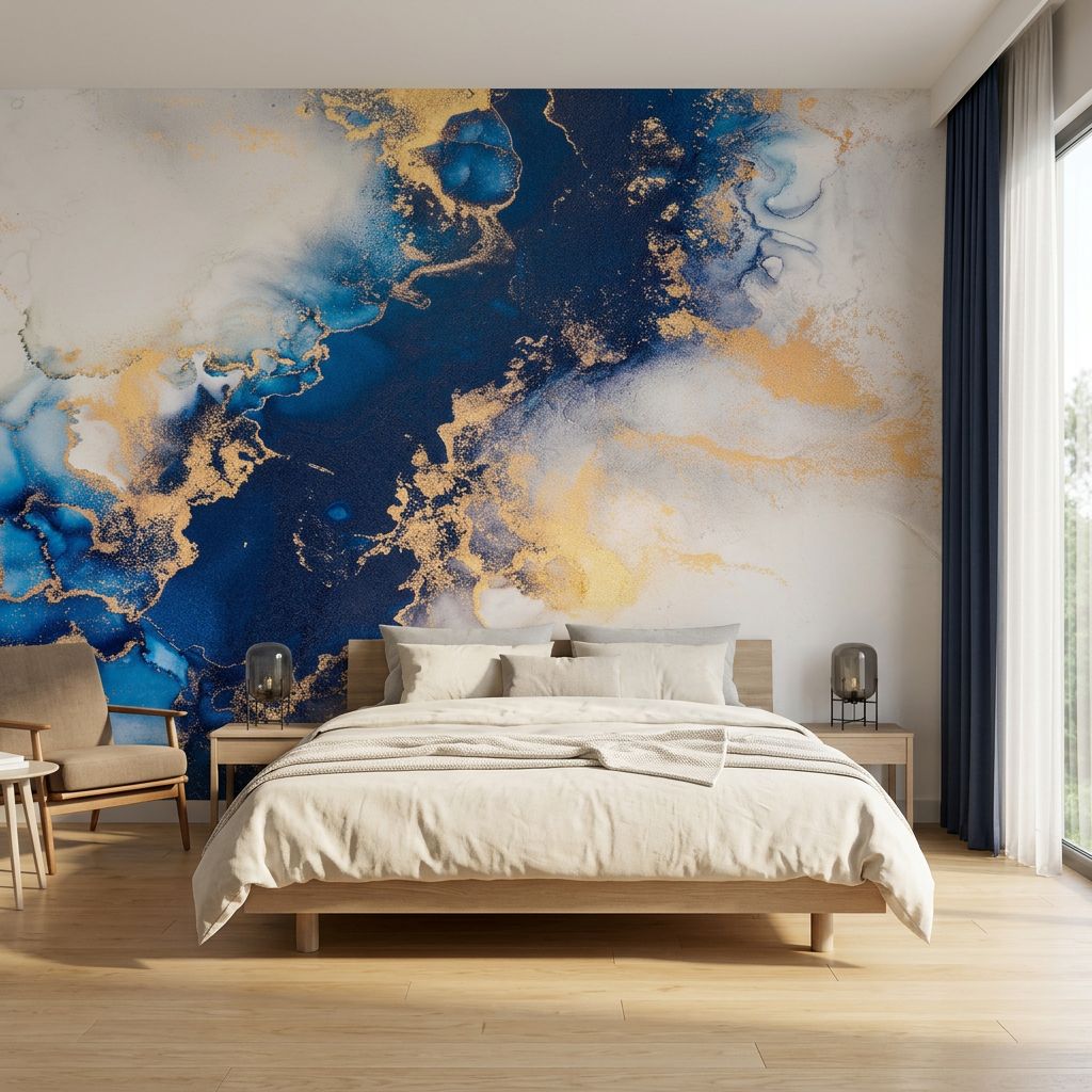 Deep Blue & Gold Marble — room mockup 3