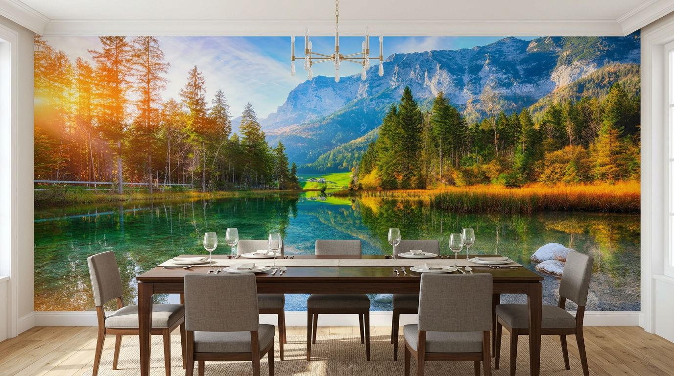 Fantastic autumn sunset of Hintersee lake — room mockup 3