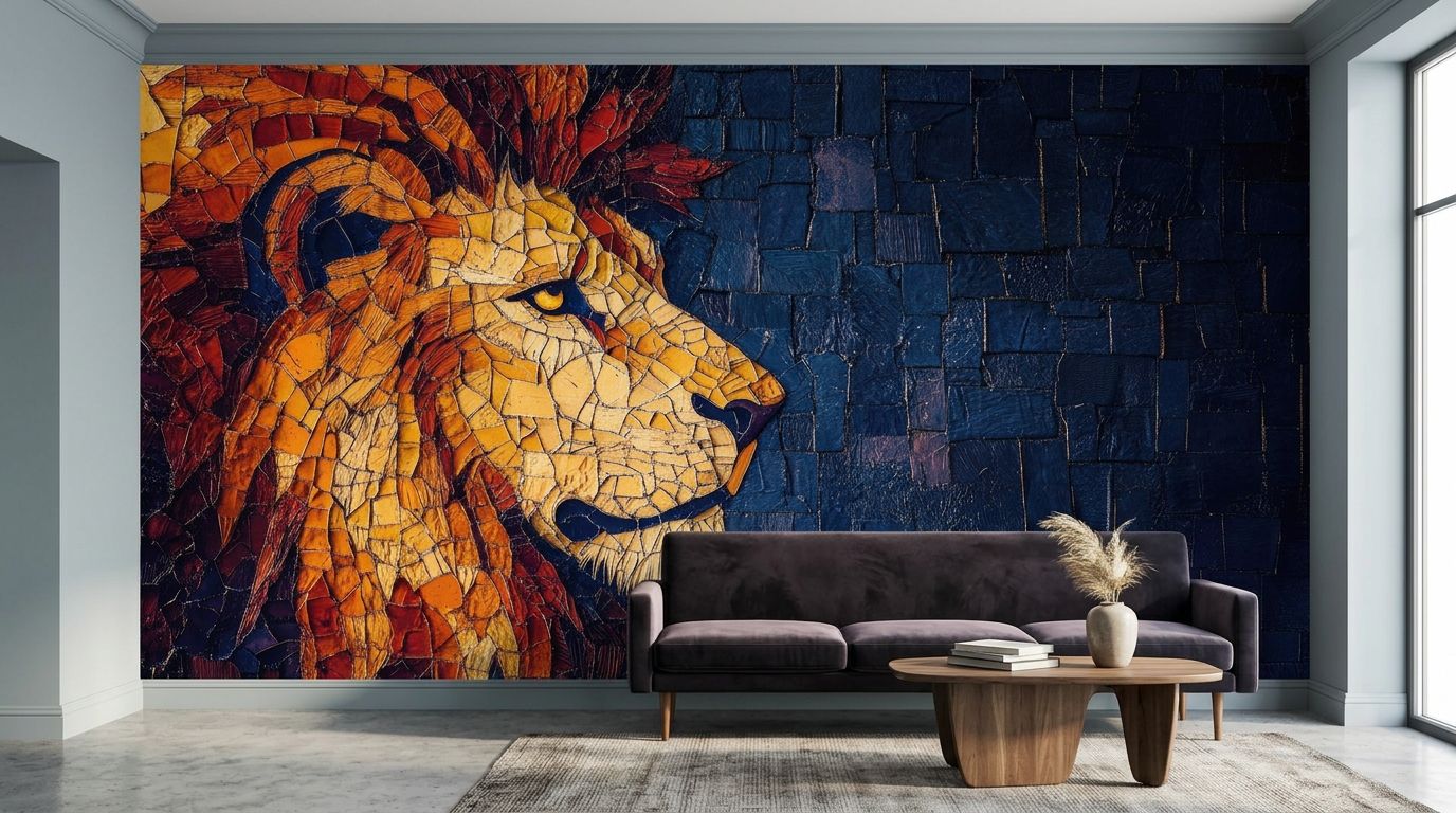Vibrant Mosaic Lion — room mockup 3