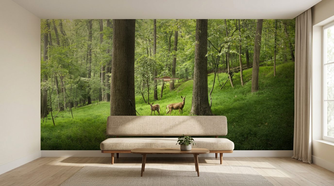Woodland Deer Panorama shown in a room