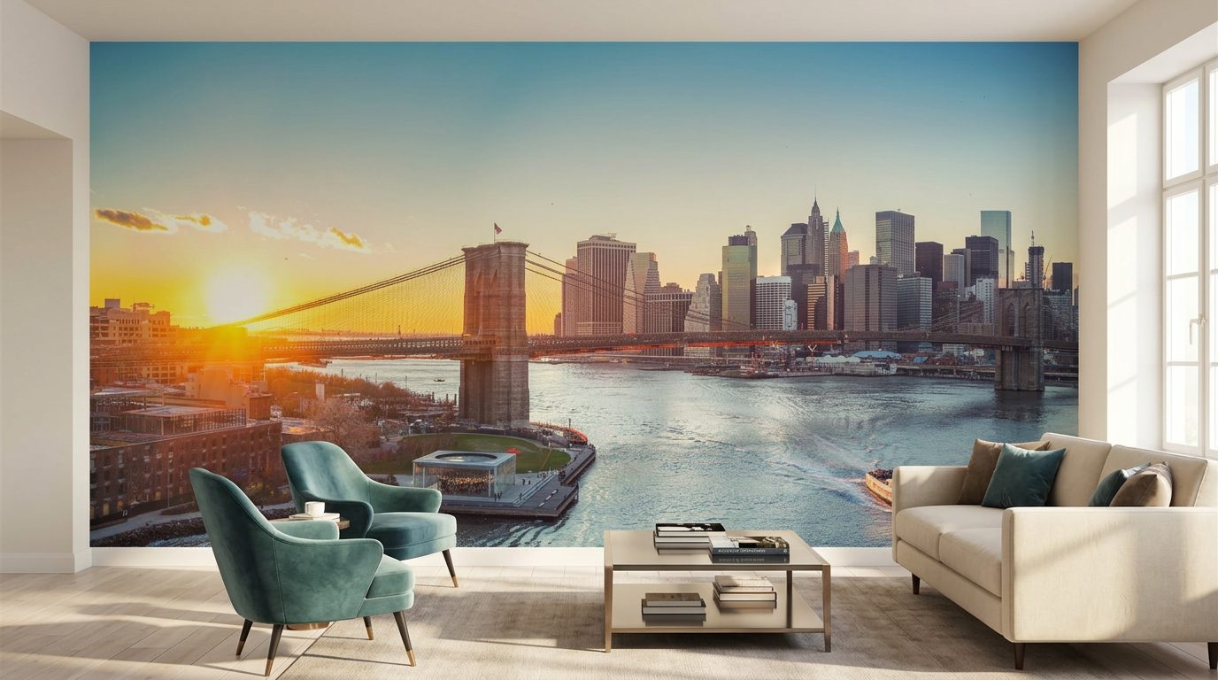 Brooklyn Bridge Sunset shown in a room