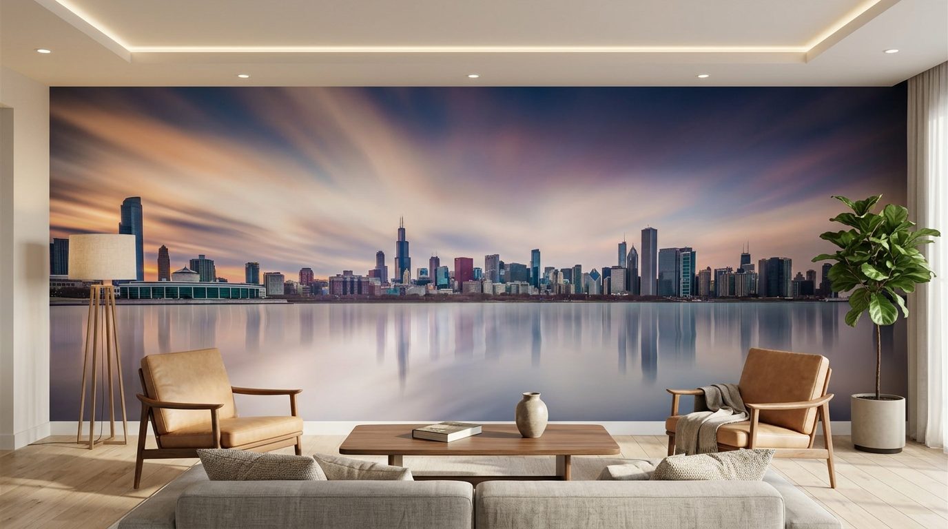Chicago Skyline Reflections shown in a room