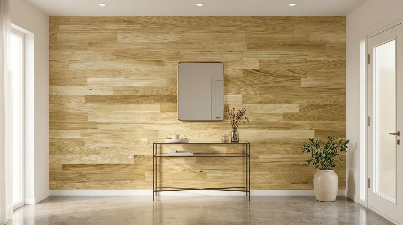 Warm Brown Wood Wall — room mockup 3