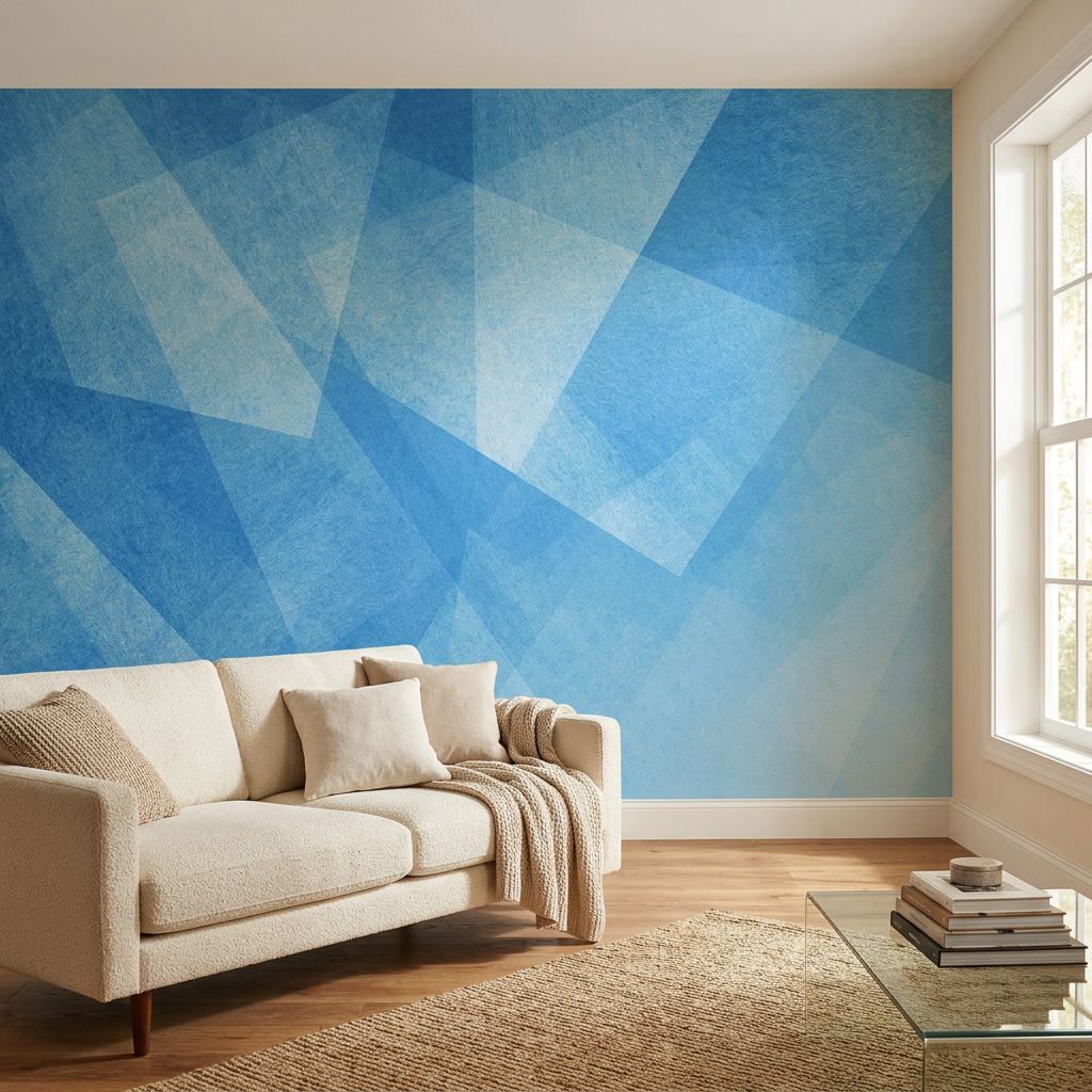 Abstract Blue Geometric Triangle Pattern — room mockup 2