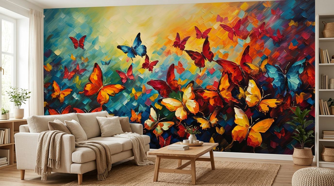 Vibrant Butterfly Mural Oil Painting