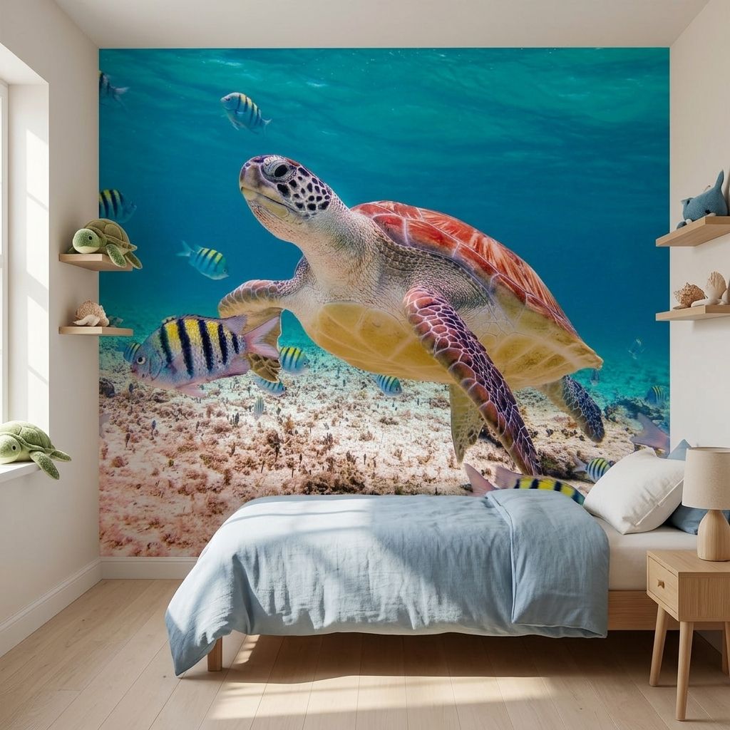Majestic Sea Turtle Swimming Amidst Vibrant Coral Reefs