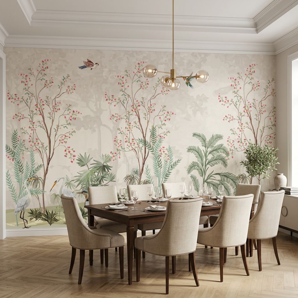 Flower and bird painting — room mockup 3