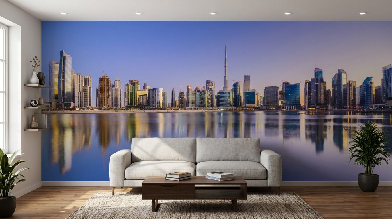 Dubai Skyline Reflection shown in a room