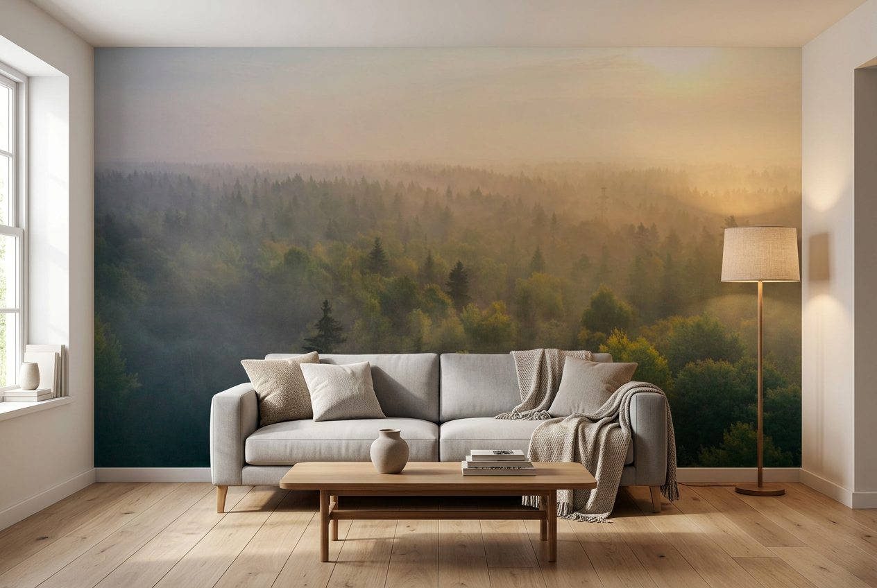 Misty Forest Dawn shown in a room
