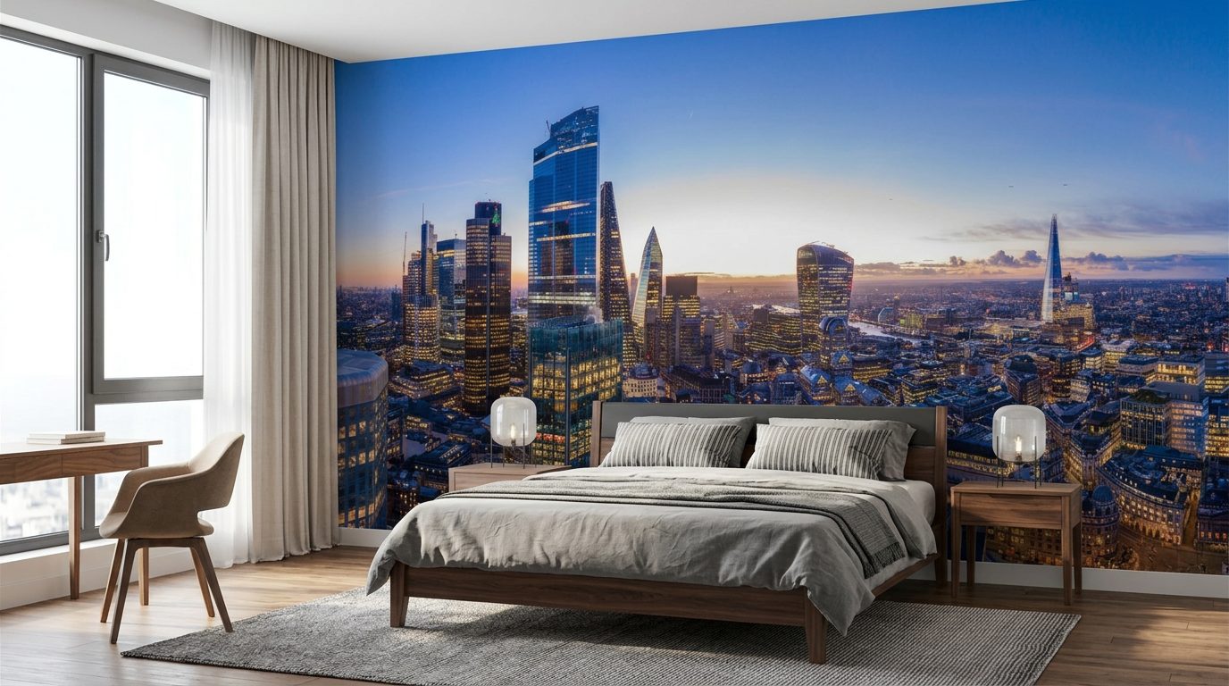 City of London, Blue Hour shown in a room