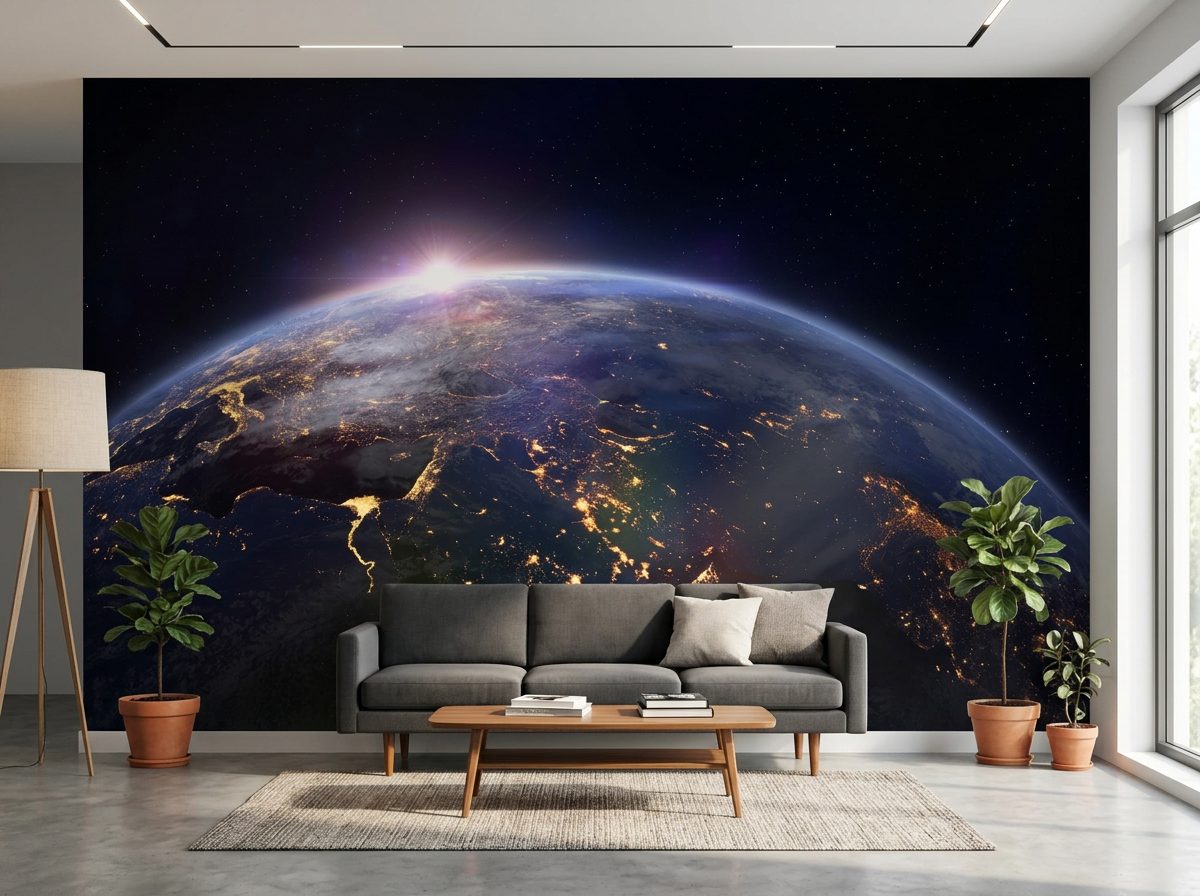 Earth at Night shown in a room