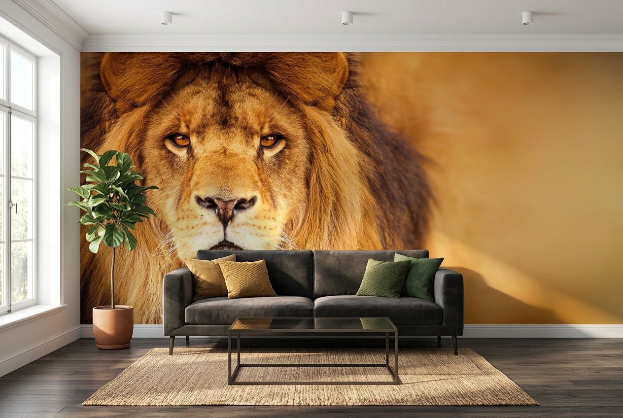 Majestic Lion Portrait: Powerful Gaze & Amber Eyes — room mockup 3