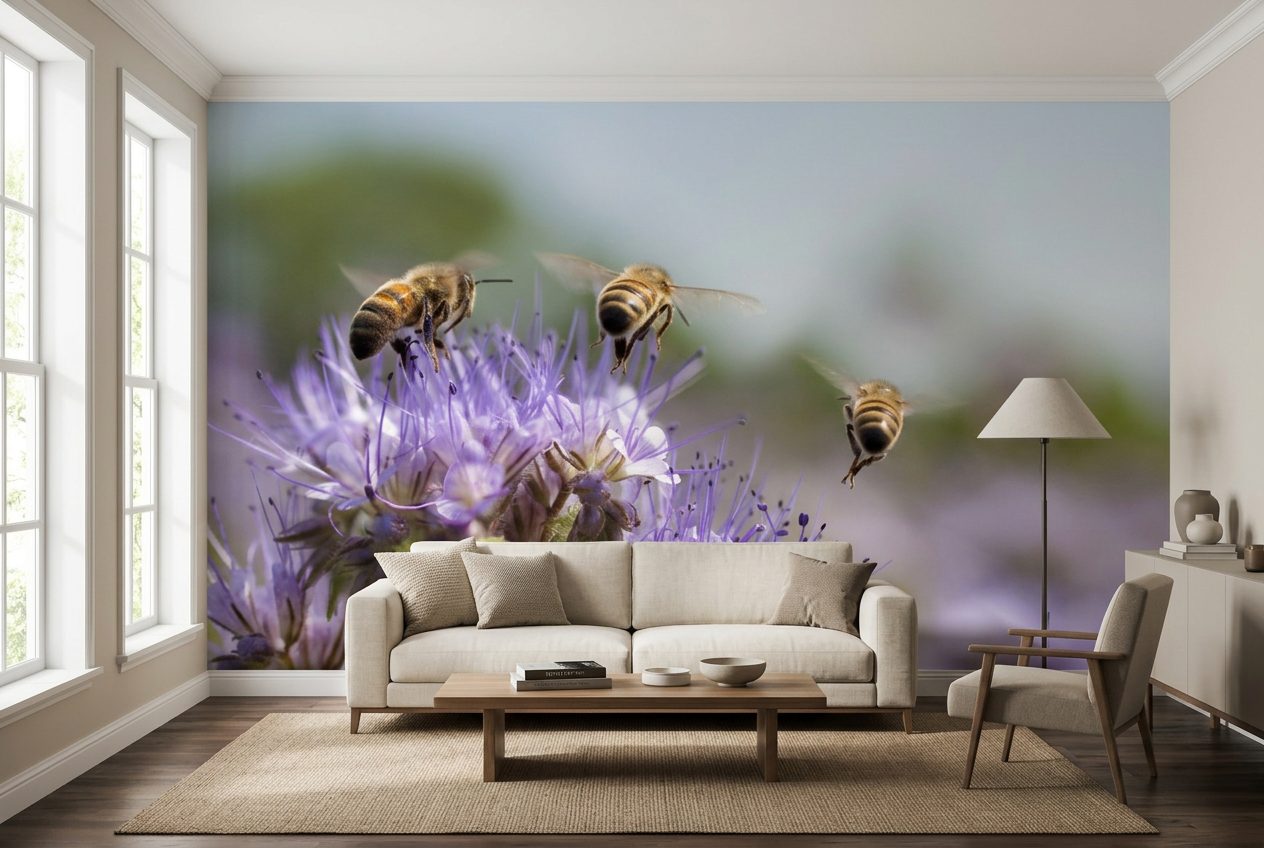 Bees on Summer Phacelia shown in a room