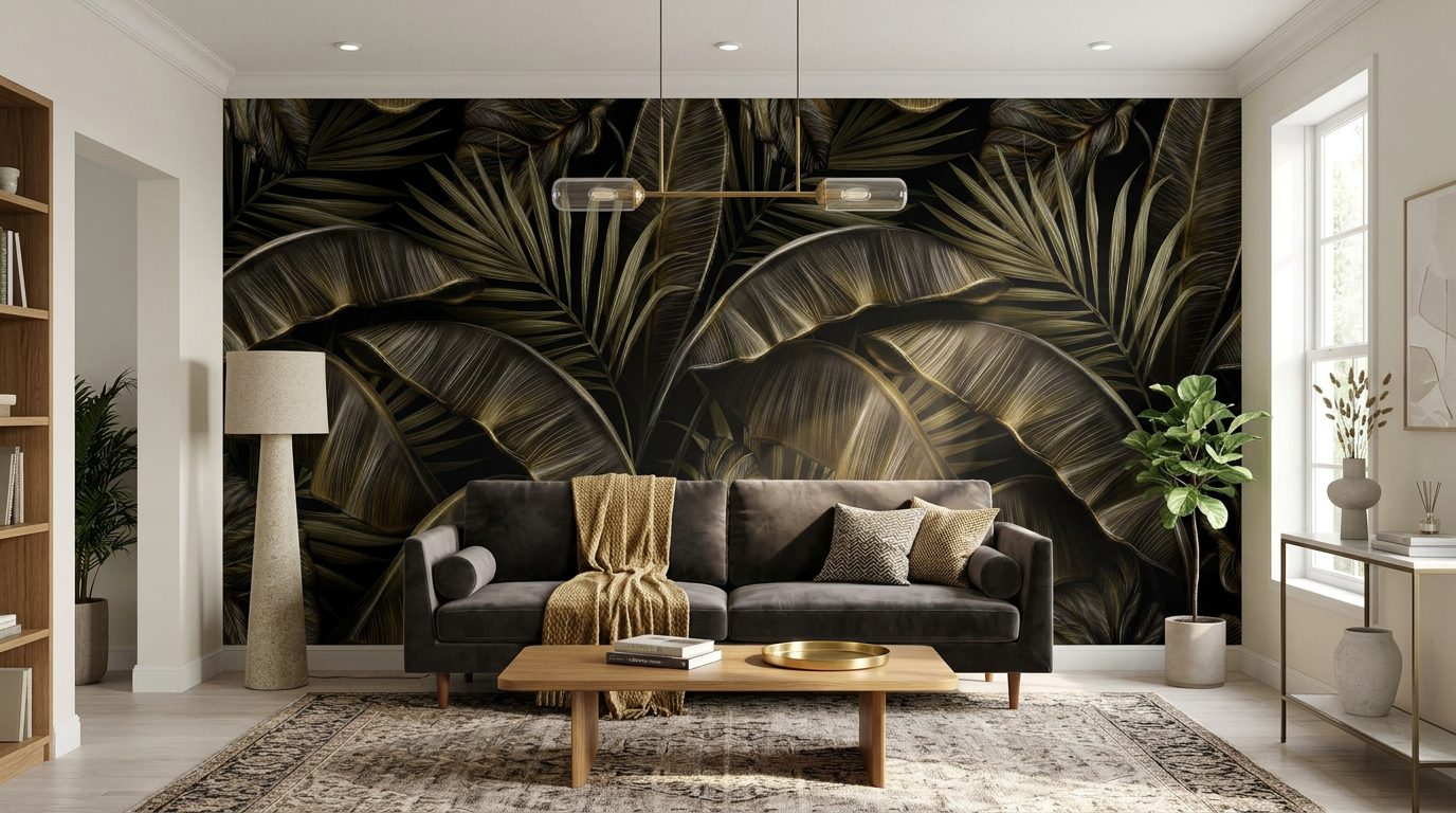 Golden Tropical Leaves shown in a room