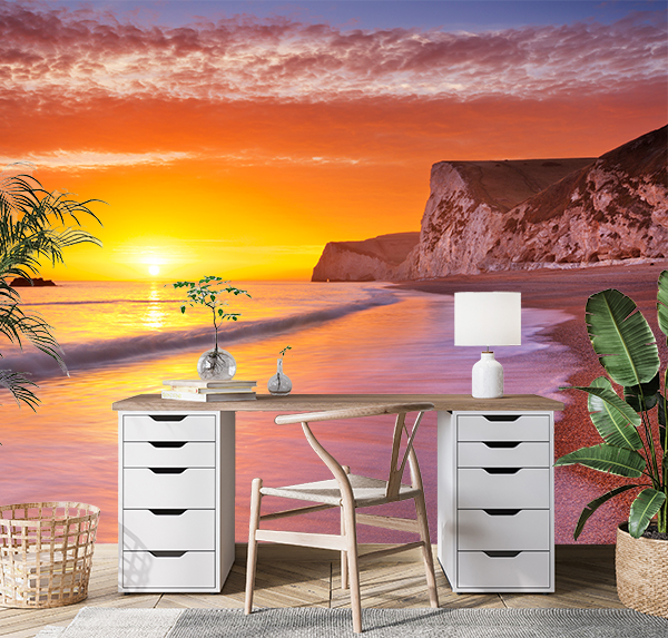 Experience the breathtaking beauty of Durdle Door's chalk cliffs on the Dorset coast at sunset. perfect iconic English coastline.