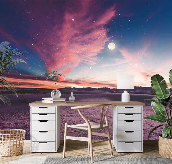 Transform your home with this stunning New Mexico sunset wallpaper. Featuring white sand dunes under a starry sky, it adds desert beauty and tranquility.