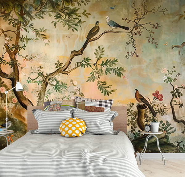 Embrace timeless beauty with this vintage floral landscape. Lush trees, blossoms, and peaceful skies evoke serenity, adding nostalgic charm to your space.