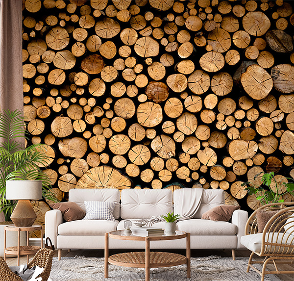 Add warmth to your space with this firewood cross-section image. Dense logs, textured grains, and earthy tones create a cozy, rustic feel for any room or project.