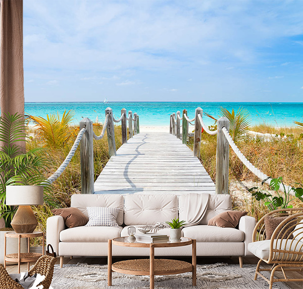 Stunning Beach Walkway with Pristine white sand beach, turquoise waters, all accessible via a wooden walkway