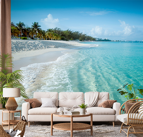 stunning Caribbean island wallpaper brings the tranquility of pristine beaches, turquoise waters, and swaying palm trees to your bedroom.