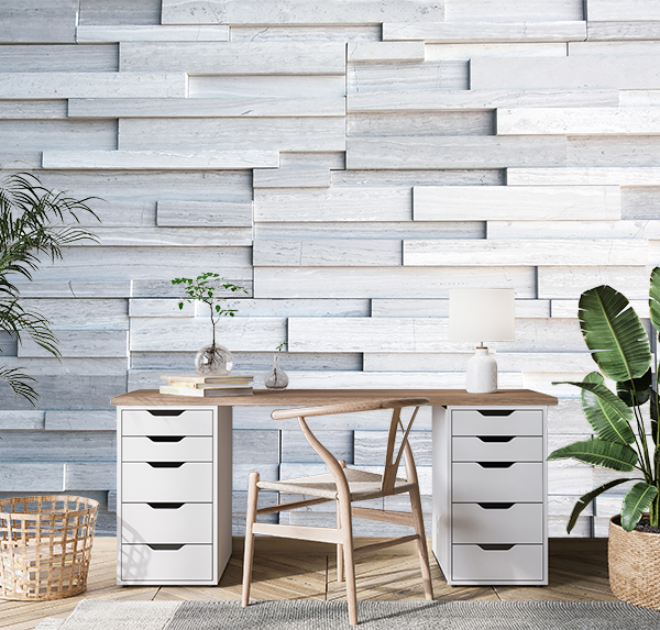 Modern grey stone tile wall. Featuring a modern staggered pattern, smooth surfaces, and subtle colour variations, it brings sleek, contemporary style.