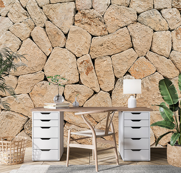 Have rustic charm with this natural stone wall. Irregular beige stones, textured surface, and organic pattern add warmth and timeless appeal to any decor.