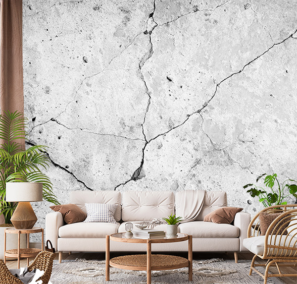 Black and white cracked concrete wall photo—urban, high-res artwork that adds depth, character, and minimalist style to any modern room or gallery wall.