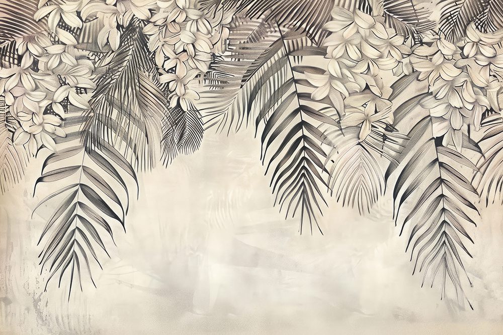 Vintage botanical illustration of tropical leaves